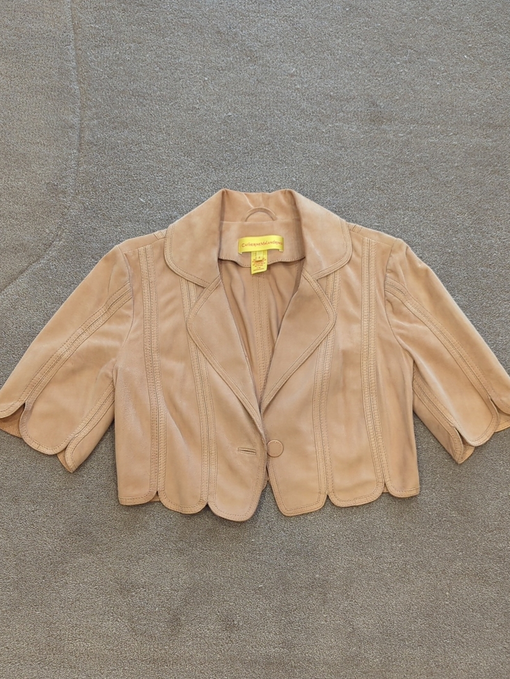 Catherine Malandrino Scalloped Tan Cropped Leather Blazer